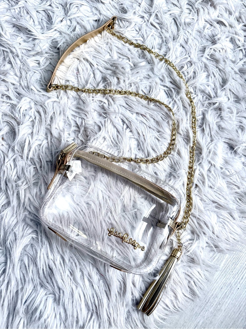 Lilly Pulitzer Clear Crossbody Bag with Gold Chain Strap